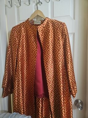 Statement Gold & Red Geometric Satin Blazer